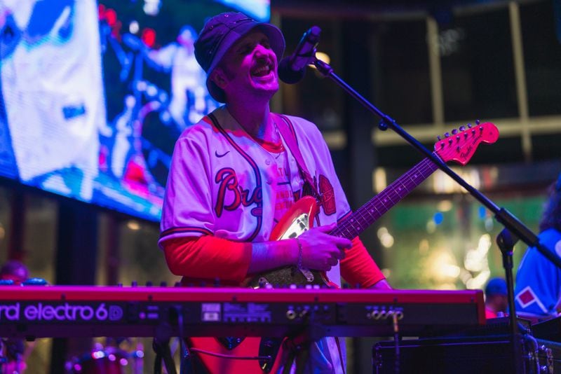 Dinner Time guitarist Andrew Joyce performed at The Battery following the Atlanta Braves game on Aug. 7. The group was one of three selected by Braves pitcher Spencer Strider to release a single as a giveaway before the game. (Lyndon Terrell/Atlanta Braves)