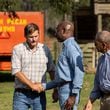 U.S. Sen. Raphael Warnock, D-Ga., greets pecan farmer Buck Paulk at the farmer’s property in Ray City on Thursday, October 3, 2024, as President Joe Biden and others survey damage from Hurricane Helen. (Arvin Temkar / AJC)
