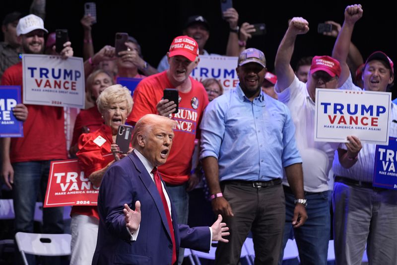 Former President Donald Trump, the Republican presidential nominee, spoke in Savannah on Tuesday.