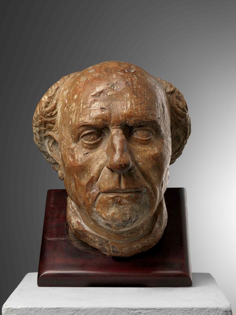 This image released by the Opera di Santa Maria del Fiore on Thursday, May 23, 2024, shows a terracotta portrait of Florence landmark cathedral's architect Filippo Brunelleschi dating back to the early Renaissance, which was recently found among the furnishings of an historic residence near the Tuscan capital. The Opera di Santa Maria del Fiore said the discovery of the previously unknown, 700-year-old sculpture sculptured from a solid block of clay by Brunelleschi's adoptive son Andrea di Lazzaro Cavalcanti, was "exceptional" both for its artistic value and because portraits of Brunelleschi around the time of his death are rare.(Opera di Santa Maria del Fiore via AP, HO)