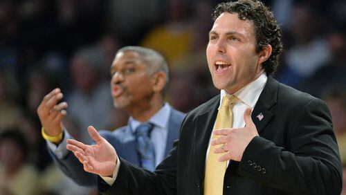 February 11, 2017 Atlanta - Georgia Tech head coach Josh Pastner shouts instructions in a basketball game at McCamish Pavilion on Saturday, February 11, 2017. Georgia Tech won 65 - 54 over the Boston College. HYOSUB SHIN / HSHIN@AJC.COM