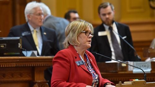 Sen. Renee Unterman speaks during debate of adopting the Rules of the Senate, HB 345, during the 38th day of legislation in the Senate Chambers at the Georgia State Capitol on Friday, March 29, 2019. HYOSUB SHIN / HSHIN@AJC.COM