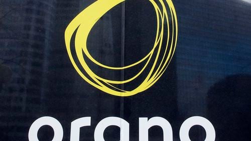 FILE - The Orano logo is pictured at La Defense business district, outside Paris, on Jan. 23, 2018. Nigerian military authorities have withdrawn the operating permit for a large uranium mine from the French company Orano, the company said, significantly escalating tensions between the military junta and the country's former colonial power. Niger, a landlocked country of 26 million, is the world's seventh biggest supplier of uranium, used for the production of weapons and nuclear power. (AP Photo/Michel Euler)