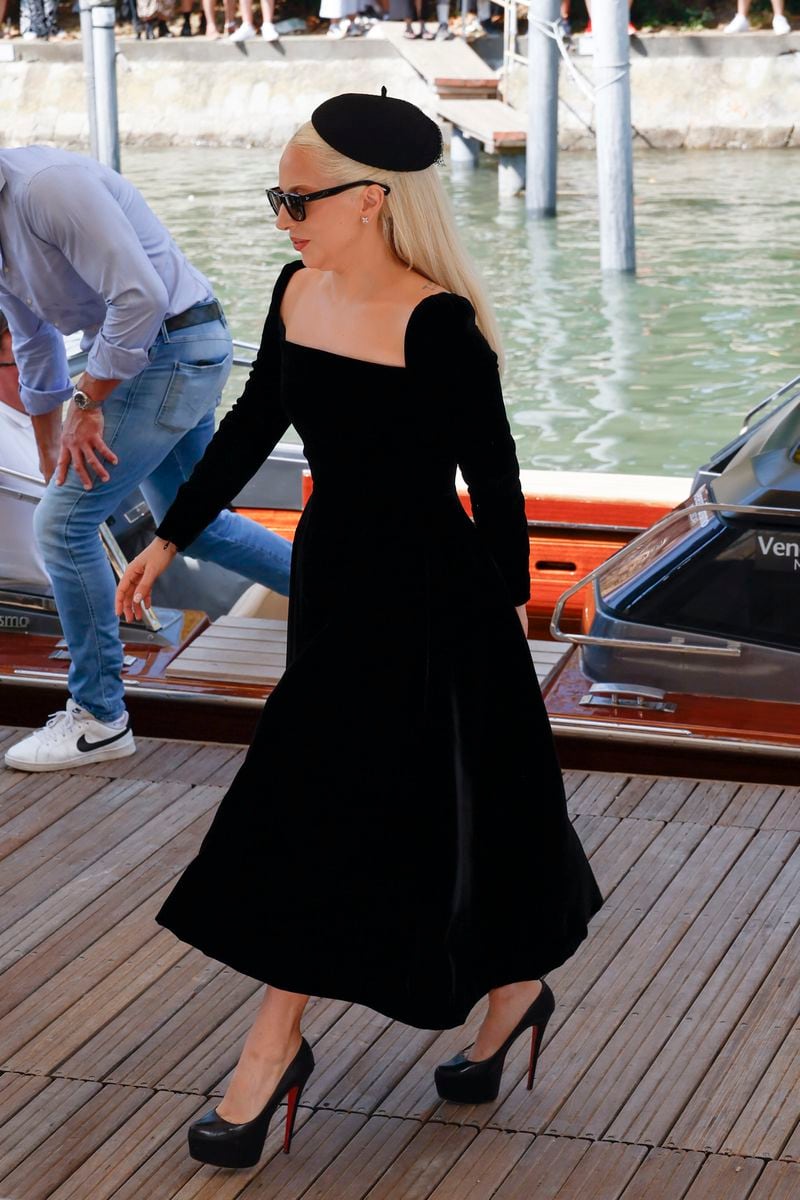 Lady Gaga upon arrival for the press conference of the film 'Joker: Folie A Deux' during the 81st edition of the Venice Film Festival in Venice, Italy, on Wednesday, Sept. 4, 2024. (Photo by Joel C Ryan/Invision/AP)