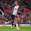 Tottenham's Brennan Johnson celebrates after scoring his side's opening goal during the English Premier League soccer match between Manchester United and Tottenham Hotspur at Old Trafford stadium in Manchester, England, Sunday, Sept. 29, 2024: (Martin Rickett/PA via AP)