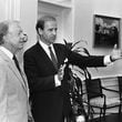 Former President Jimmy Carter with then-Sen. Joe Biden in June 1987 at the Carter Center in Atlanta. (Steve Deal/The Atlanta Journal-Constitution)