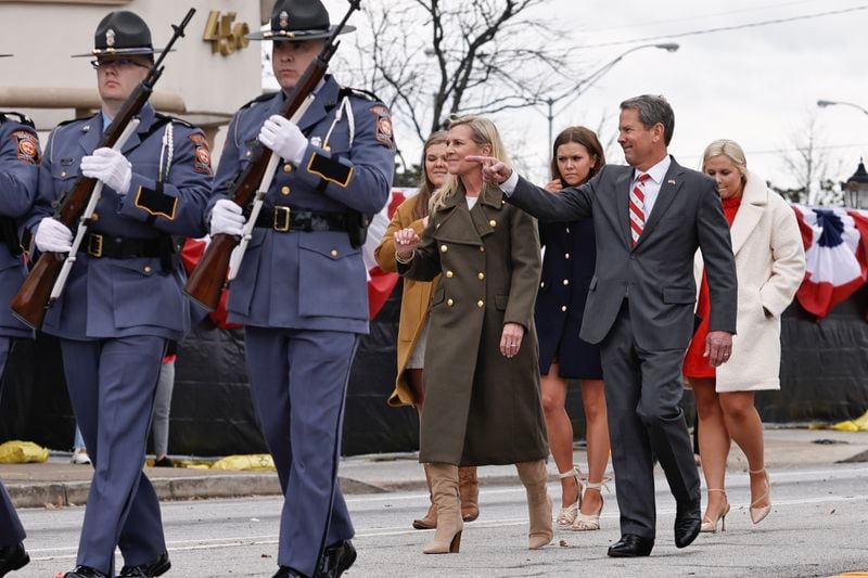 Gov. Brian Kemp and his family walk to the Georgia Capitol following his inauguration in January. He began his new term in strong position, sporting an approval rating at a personal high of 62%. (Natrice Miller/natrice.miller@ajc.com) 