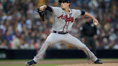 Braves starter Max Fried delivers a pitch in the first inning of Monday's game against the Padres.