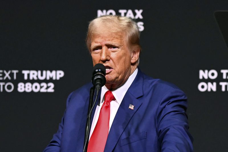 Republican presidential nominee former President Donald Trump speaks at a campaign rally Wednesday, Aug. 14, 2024, in Asheville, N.C. (AP Photo/Matt Kelley)