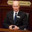 FILE - Idaho Sen. Dan Foreman, R-Moscow, waits for the State of the State address inside the house chambers at the state Capitol building, on Jan. 9, 2017 in Boise, Idaho. (AP Photo/Otto Kitsinger, File)