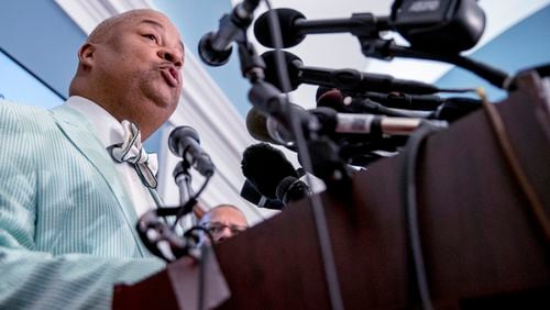 FILE - Donald Payne Jr., D-N.J., speaks at a news conference calling for Senate action on H.R. 8 - Bipartisan Background Checks Act of 2019 on Capitol Hill in Washington, Aug. 13, 2019. (AP Photo/Andrew Harnik, File)