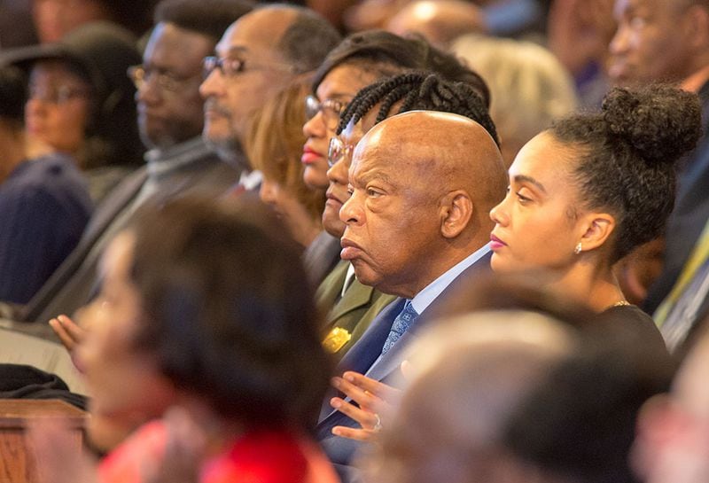 Congressman John Lewis (center) attended the Martin Luther King Jr. Annual Ecumenical Commemorative Service at Ebenezer Baptist Church on January 15, 2018. (Photo by Phil Skinner)