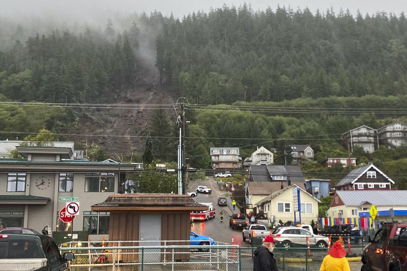 The aftermath of a deadly landslide is seen in Ketchikan, Alaska, Sunday, Aug. 25, 2024. (Anna Laffrey/Ketchikan Daily News via AP)