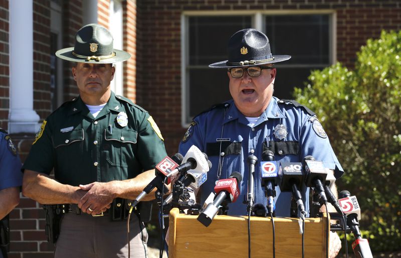 Col. William Ross, chief of Maine State Police, speaks during a news conference after a man connected to a homicide was fatally shot by police on a bridge that connects New Hampshire to Maine, and found an 8-year-old child shot to death in the man's car, Thursday, Aug. 29, 2024 in Kittery, Maine. (AP Photo/Rodrique Ngowi)