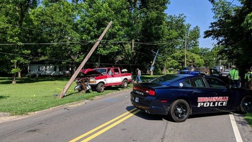 A teenager fell asleep while driving and knocked down two power lines in Hogansville, police said.