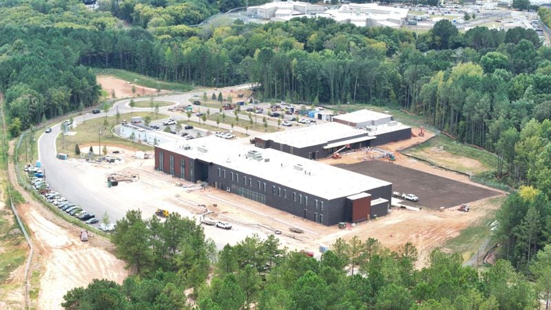 This aerial image shows the progress of the city's controversial public safety training center, which authorities say will be completed in December.