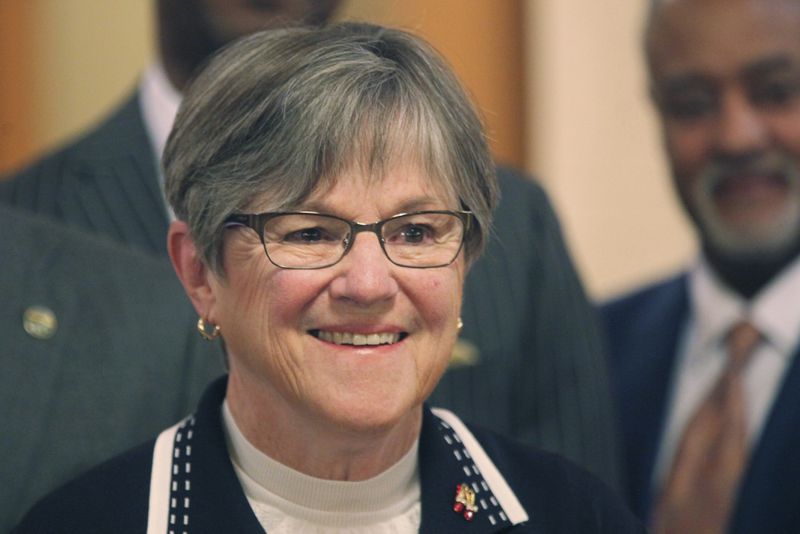 Kansas Gov. Laura Kelly participates in a Juneteenth holiday celebration, Monday, June 17, 2024, at the Statehouse in Topeka, Kansas. Kelly says she does not believe a plan approved by Kansas legislators to lure the Kansas City Chiefs and Royals to her state will restart a contest by each state to steal each other's jobs in the Kansas City area that ended with an agreement between the states in 2019. (AP Photo/John Hanna)
