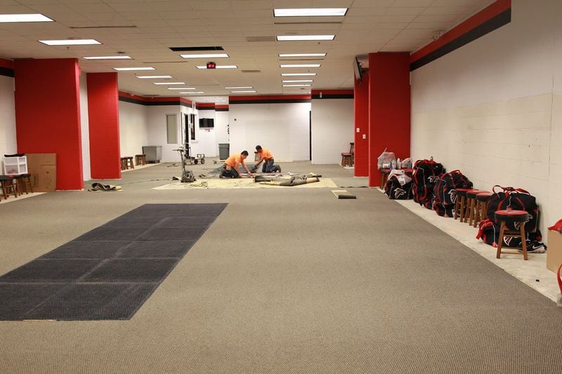The Falcons' locker room underwent some massive changes over the 2015 offseason. They also had to recently re-do some of the locker room in order to host the Rams in the Super Bowl. (AtlantaFalcons.com)