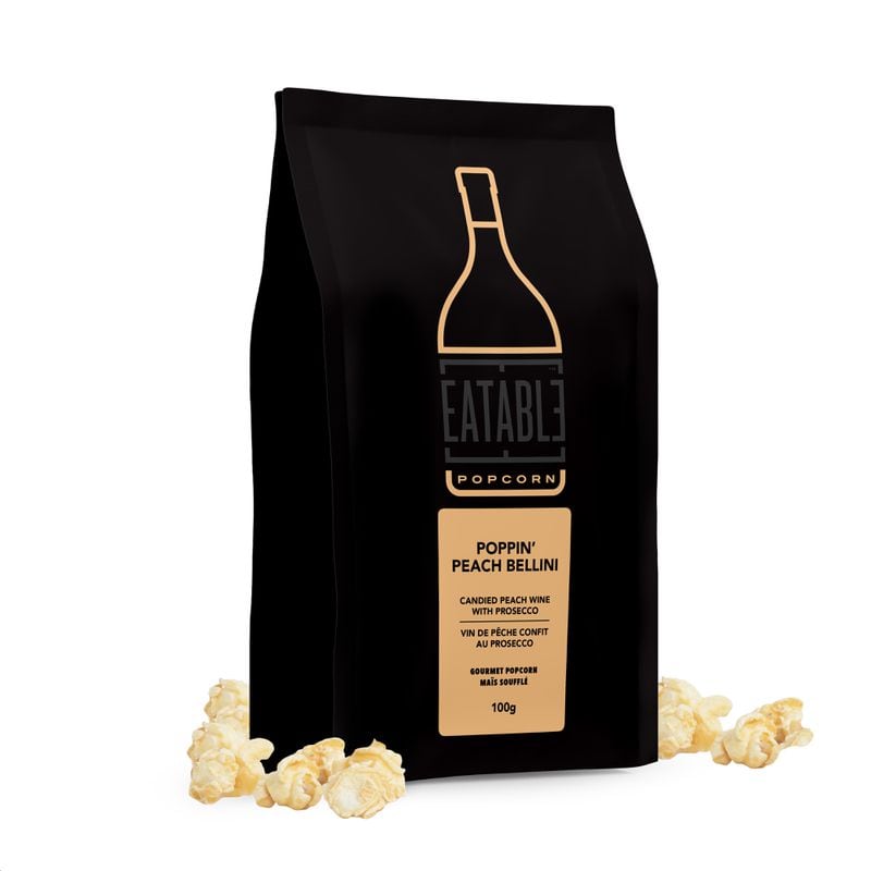 Wine- and spirit-infused popcorn from Eatable Popcorn. Courtesy of Eatable Popcorn and Everything Branding
