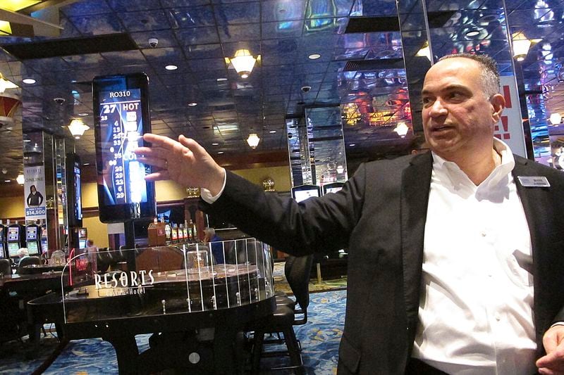 Resorts casino president Mark Giannantonio speaks on the gambling floor of his casino in Atlantic City, N.J., Oct. 8, 2019. (AP Photo/Wayne Parry)