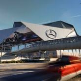 Mercedes-Benz Stadium is shown on Northside Drive, Tuesday, February 6, 2024, in Atlanta. (Jason Getz / Jason.Getz@ajc.com)