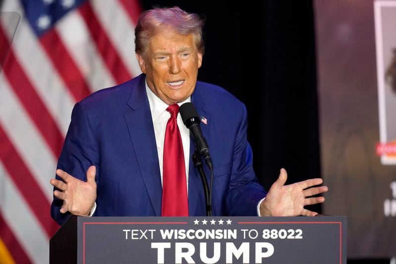 Republican presidential nominee former President Donald Trump speaks during a rally, Saturday, Sept. 28, 2024, in Prairie du Chien, Wis. (AP Photo/Charlie Neibergall)