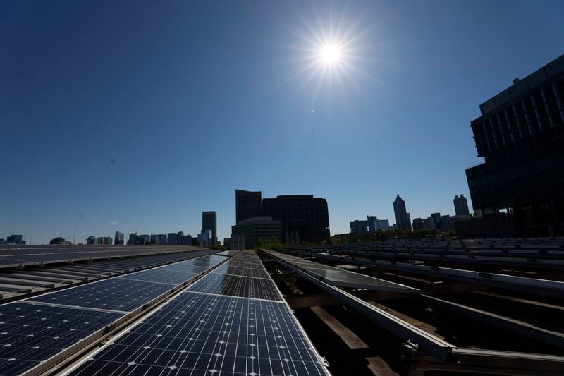 Solar panels are seen on the roof of the Strategic Energy Institute at Georgia Tech on Thursday, April 4, 2024.
Miguel Martinez /miguel.martinezjimenez@ajc.com