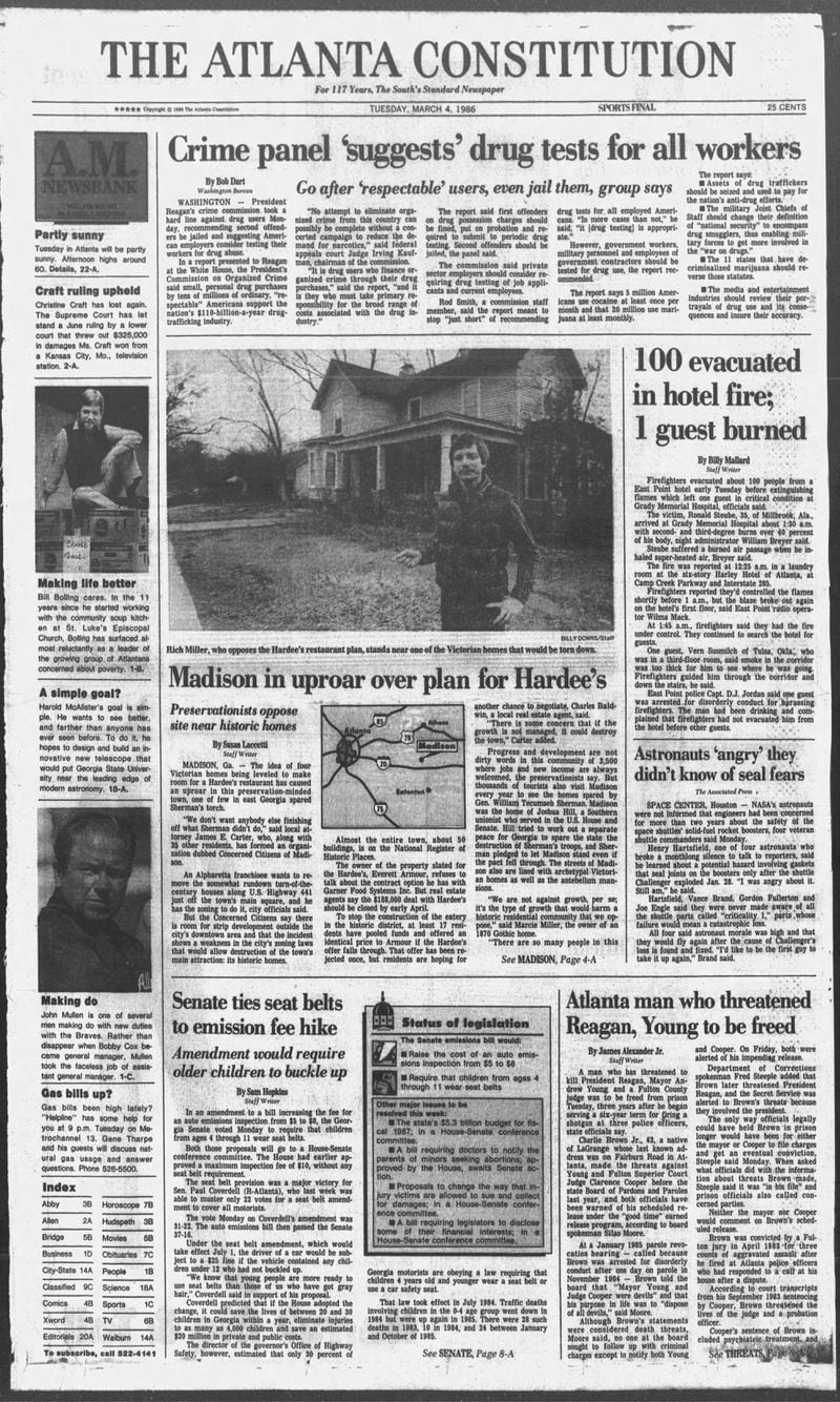 The Atlanta Constitution front page March 4, 1986.