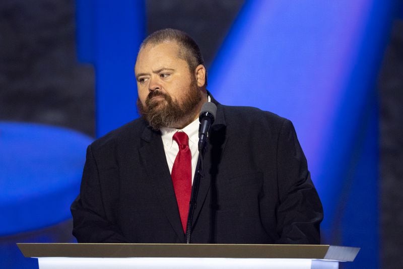 Trent Conaway, mayor of East Palestine, Ohio, speaks at the Republican National Convention in Milwaukee.