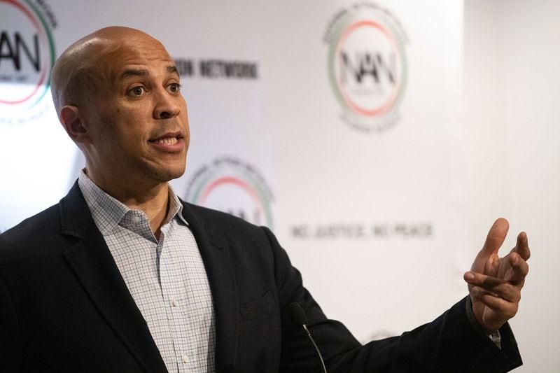  Sen. Cory Booker (D-NJ) speaks to the crowd at Paschal’s Restaurant during National Action Network’s (NAN) Southeast Regional Conference in Atlanta, Ga on Thursday, Nov 22, 2019.  