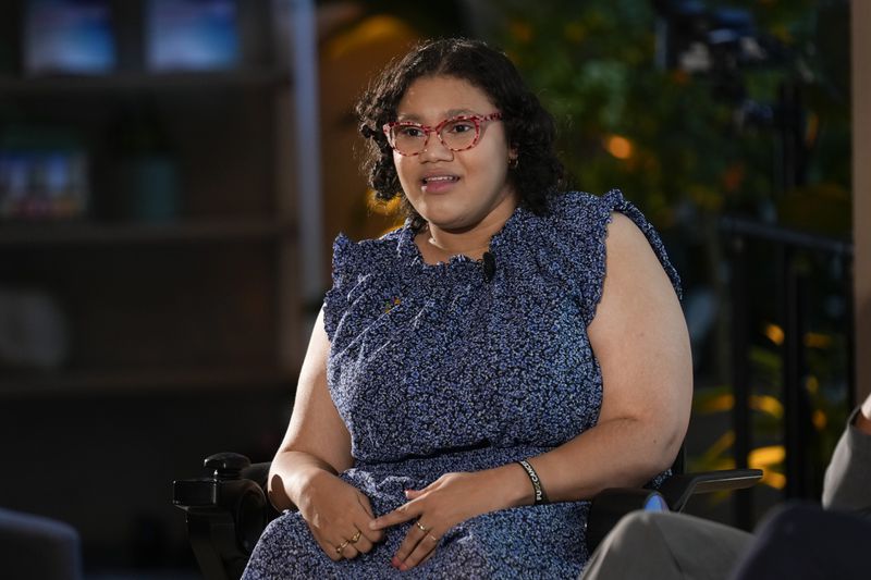 Daphne Frias speaks during an event at United Nations headquarters, Thursday, Sept. 26, 2024. (AP Photo/Seth Wenig)