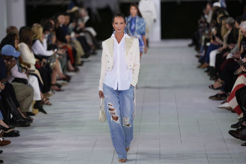 Christy Turlington walks the runway during the Ralph Lauren Spring/Summer 2025 fashion show as part of New York Fashion Week on Thursday, Sept. 5, 2024, at Khalily Stables in Bridgehampton, N.Y. (Photo by Charles Sykes/Invision/AP)