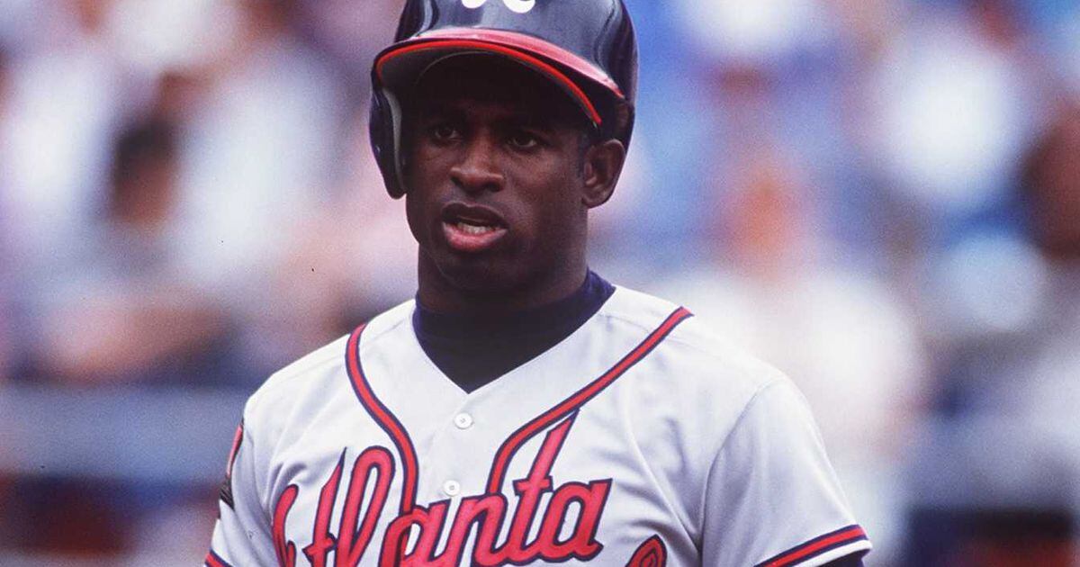 Atlanta Braves outfield Deion Sanders laughs at spring training in West  Palm Beach, Fla. on February 27, 1994. Sanders reported to the Atlanta  Falcons last season only days after the Braves were