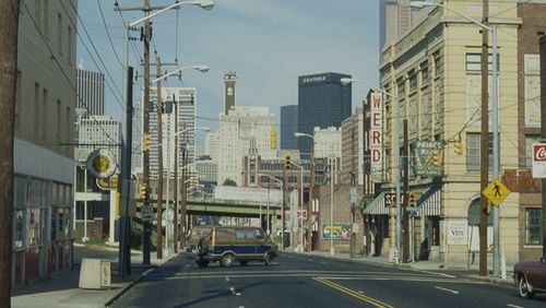 By about 1980, when this photo was taken, Interstate 75/85, the green bridge in the distance, had separated Sweet Auburn from downtown Atlanta. (Cotten Alston, courtesy of the Kenan Research Center at the Atlanta History Center.)
