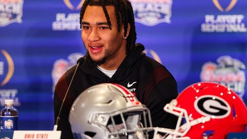 Ohio State quarterback C.J. Stroud is confident his team can defeat No. 1 Georgia in the Chick-fil-A Peach Bowl. (Jason Parkhurst via Abell Images for the Chick-fil-A Peach Bowl)