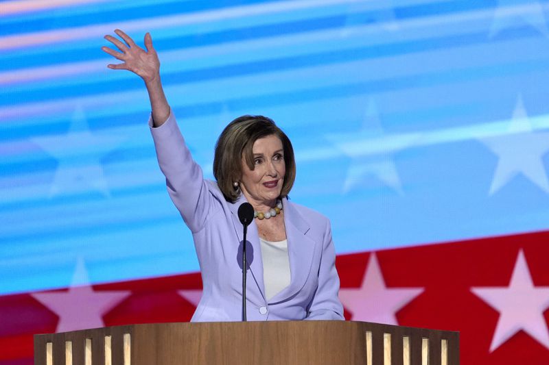 Rep. Nancy Pelosi, D-Calif., speaks during the Democratic National Convention Wednesday, Aug. 21, 2024, in Chicago. (AP Photo/J. Scott Applewhite)