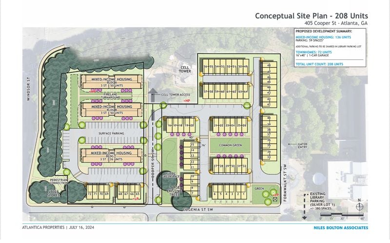 This site plan shows the current plan for the development that would replace the Cooper Street encampment. The plan calls for about 100 modular homes for formerly homeless individuals, plus another 36 market-rate units. The plan also includes 70-100 traditional townhouses.