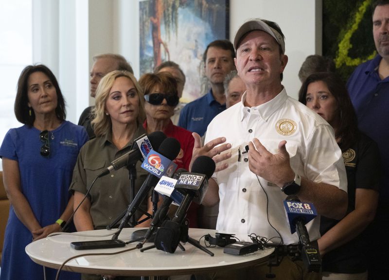 Louisiana Gov. Jeff Landry speaks about the impacts of Hurricane Francine during a meeting at New Orleans International Airport, Friday, Sept. 13, 2024, in Kenner, La. (Hilary Scheinuk/The Advocate via AP, Pool)