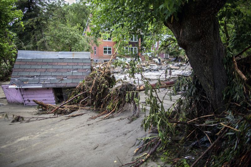 Plainfield of Vermont was badly hit by the flash flood last night, destroying two bridges and plenty of private houses, Thursday, July 11, 2024 (AP Photo/Dmitry Belyakov)