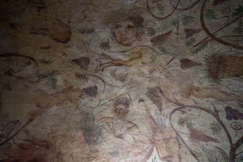 A view of the archeological tomb site in Ashkelon, Israel, Tuesday, Aug. 27, 2024. The tomb with wall paintings depicting Greek mythological figures is at least 1,700 years old said the Israeli Antiquities Authority, whose workers are restoring the site. (AP Photo/Ohad Zwigenberg)