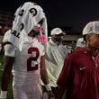 Alabama wide receiver Ryan Williams (2) leaves the field after the team's loss against Vanderbilt after an NCAA college football game Saturday, Oct. 5, 2024, in Nashville, Tenn. (AP Photo/George Walker IV)