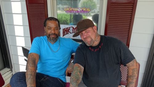 Carrollton resident Craig Foster and Douglasville resident Miami Burgess are long-time friends competing on Spike TV's "Ink Masters," season six, starting June 23, 2015. CREDIT: Rodney Ho/rho@ajc.com