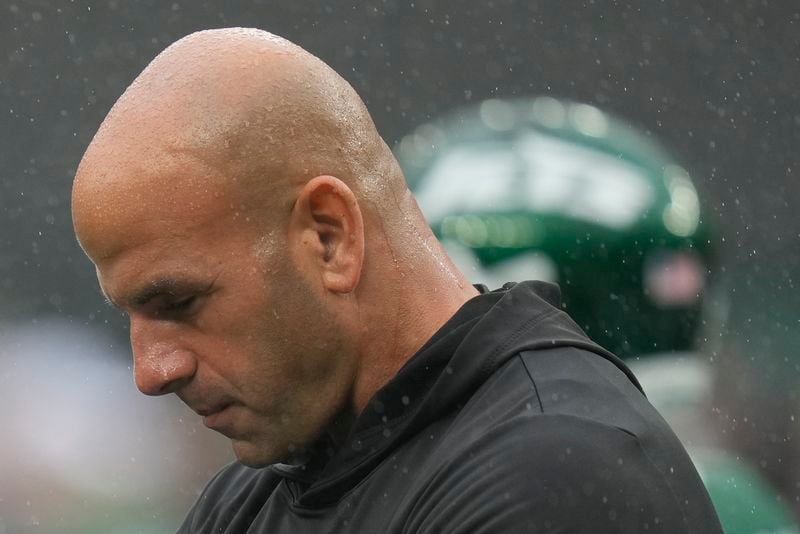 FILE - New York Jets head coach Robert Saleh walks on the field before an NFL football game against the Denver Broncos, Sunday, Sept. 29, 2024, in East Rutherford, N.J. (AP Photo/Seth Wenig, File)