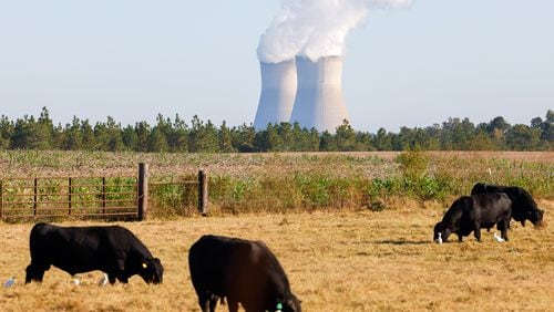 Cooling tower units 1 and 2 of Plant Vogtle in Burke County near Waynesboro are seen on Friday, October 14, 2022.  (Arvin Temkar / arvin.temkar@ajc.com)