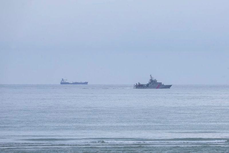 A vessel of the French Gendarmerie Nationale patrols in front of the Wimereux beach, France, Wednesday, Sept. 4, 2024. A boat carrying migrants ripped apart in the English Channel as they attempted to reach Britain from northern France on Tuesday, plunging dozens into the treacherous waterway and leaving 12 dead, authorities said. (AP Photo/Nicolas Garriga)