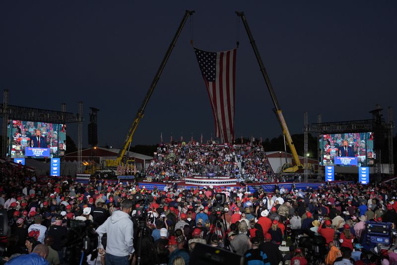 Republican presidential nominee former President Donald Trump speaks during a campaign rally at the Butler Farm Show, Saturday, Oct. 5, 2024, in Butler, Pa. (AP Photo/Julia Demaree Nikhinson)