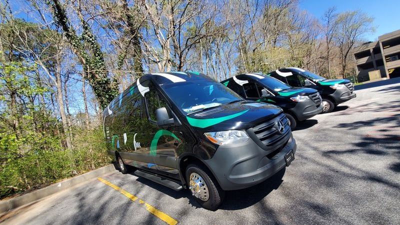 Three of the new shuttles for the Buc, a Buckhead on-demand shuttle service, ahead of their April 19th, 2022 launch. Credit: The Buc