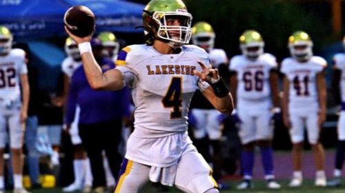 Lakeside-DeKalb quarterback Kyle Davis threw four touchdown passes, including the game-winner with 32 seconds remaining, in a 51-50 victory over Arabia Mountain on Sept. 12, 2024.