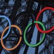 FILE - A general view of the Olympic rings displayed on the Eiffel Tower is pictured during the opening ceremony for the 2024 Summer Olympic Games. (Nir Elias/Pool Photo via AP, File)