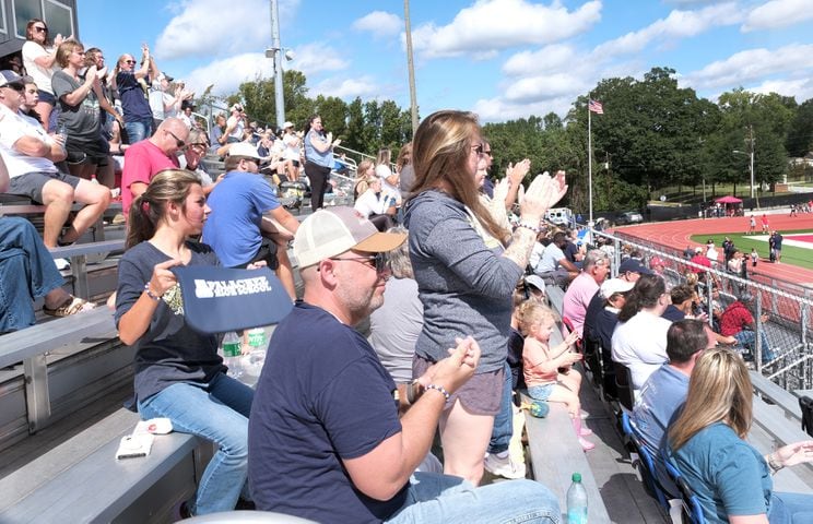 Apalachee fans applaud the team as they leave the field for half time. Apalachee High School returned to the field against Athens Clark Central Saturday September 28, 2024 in their first game since the school schooting earlier in the month.

 Nell Carroll for the Journal Constitution